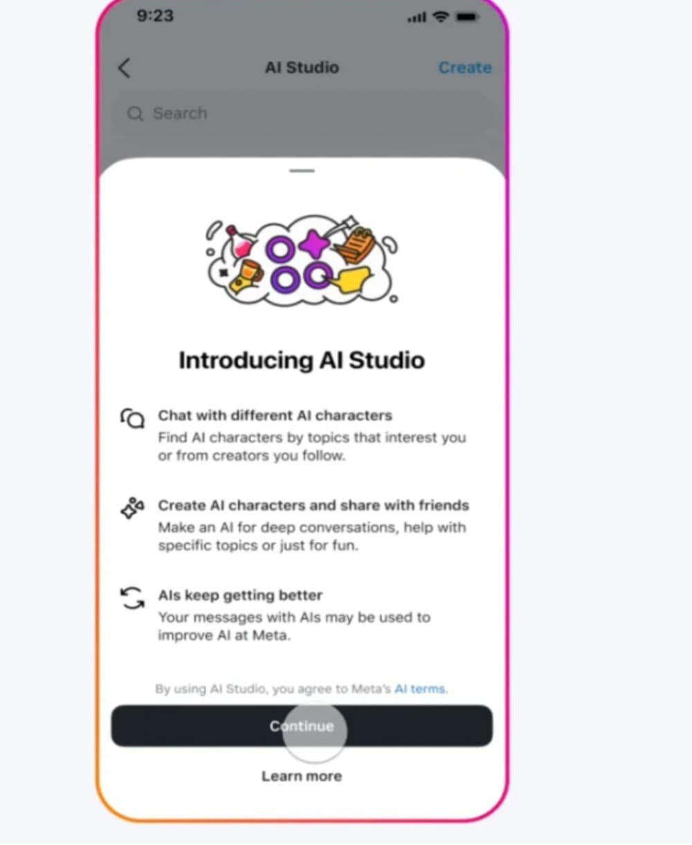 لقطة شاشة لواجهة Meta AI Studio على إنستغرام