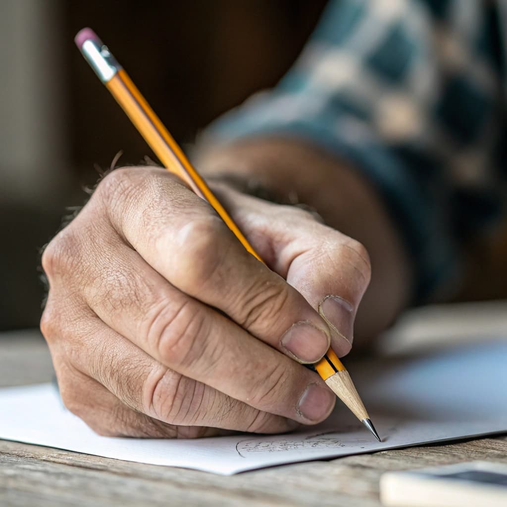 .إنشاء صورة ذكاء اصطناعي ليد بشرية بتفاصيل دقيقة الوصف المستخدم "Generate an image of a realistic human hand holding a pencil, showcasing each finger's distinct details and the skin's texture."